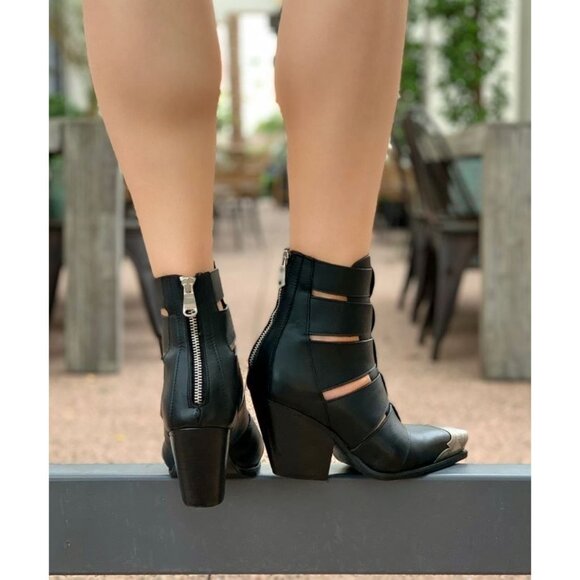 FREE PEOPLE Boots Brayden Washed Black Leather Fisherman Booties EU 38.5 US 8 - Picture 2 of 7